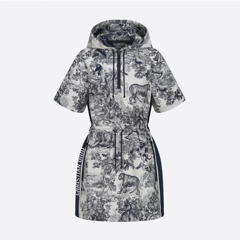 Dior Women Short Hooded Dress Black and White Technical Taffeta Jacquard