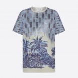 Dior Women T-shirt Navy Blue and White Cotton Jersey and Linen