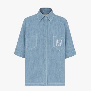 Fendi Women Light Blue Chambray Chirt