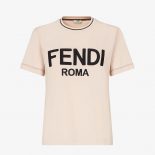 Fendi Women Pink Jersey T-shirt with Crew Neck and Short Sleeves