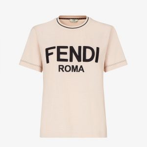 Fendi Women Pink Jersey T-shirt with Crew Neck and Short Sleeves