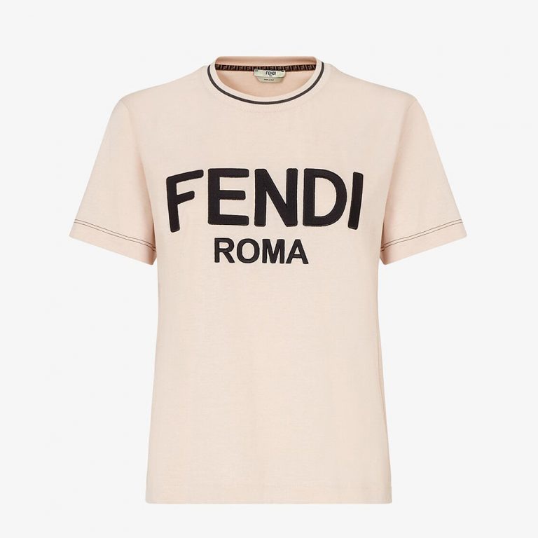 Fendi Women Pink Jersey T-shirt with Crew Neck and Short Sleeves