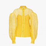 Fendi Women Yellow Lace Shirt with Wide Puff Sleeves