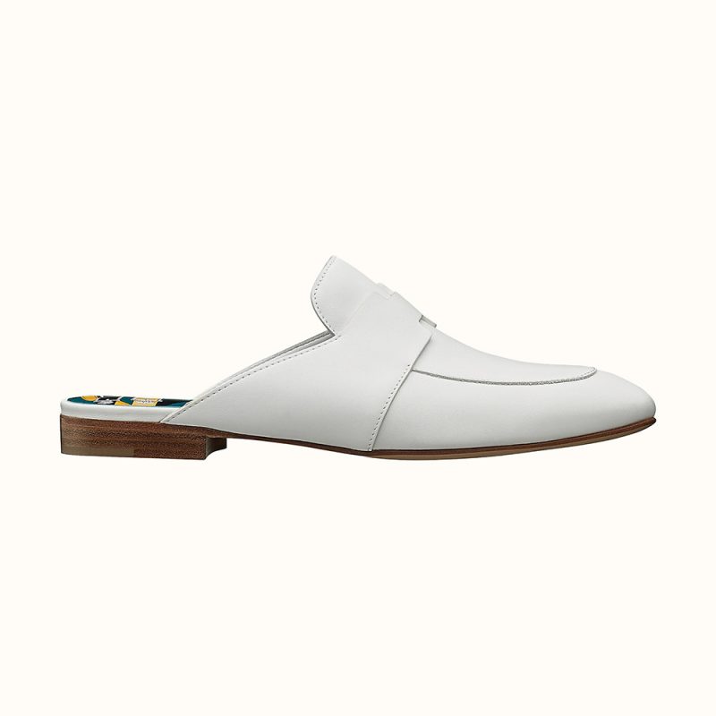 Hermes Women Catena Mule Mule in Supple Goatskin-White