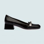 Miu Miu Women Patent Leather Loafers in 35mm Heel-Black