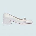 Miu Miu Women Patent Leather Loafers in 35mm Heel-White