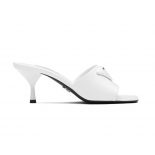 Prada Women Brushed Leather Mid-heeled Slides in 65mm Heel-White