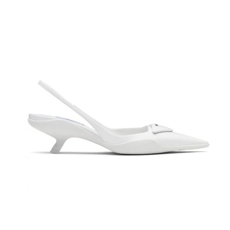 Prada Women Brushed Leather Slingback Pumps-White
