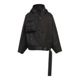 Prada Women Re-Nylon Gabardine Hooded Blouson Jacket-Black