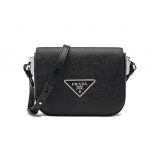 Prada Women Saffiano Leather Prada Ldentity Shoulder Bag-black