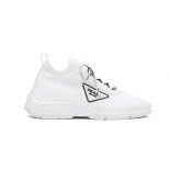 Prada Women The Triangle Logo Decorates These Knit Fabric Sneakers-White
