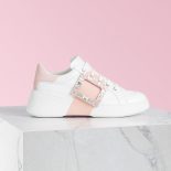 Roger Vivier Women Viv Skate Strass Buckle Sneakers in Soft Leather-Pink