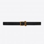 Saint Laurent YSL Women Chain-loop Narrow Belt with Square Buckle in Lacquered Python
