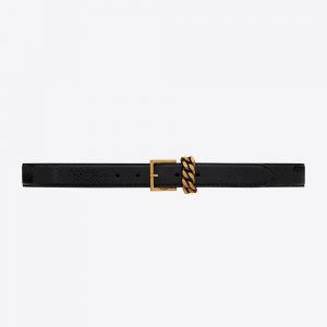 Saint Laurent YSL Women Chain-loop Narrow Belt with Square Buckle in Lacquered Python