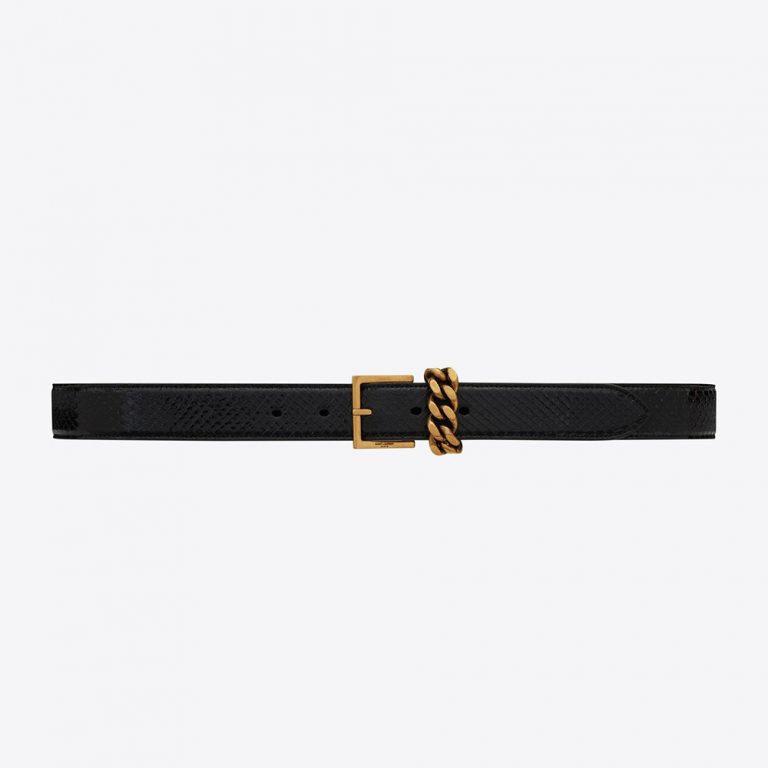 Saint Laurent YSL Women Chain-loop Narrow Belt with Square Buckle in Lacquered Python