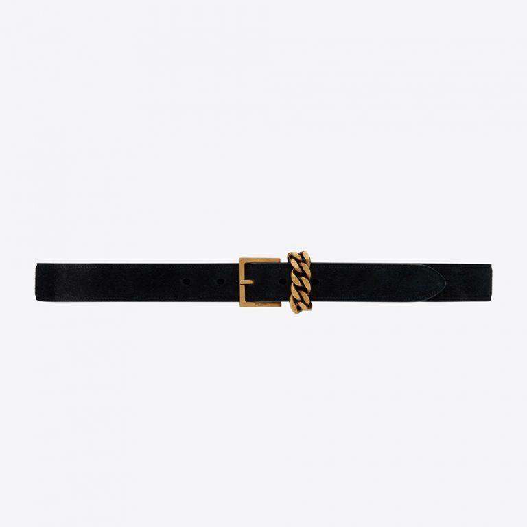 Saint Laurent YSL Women Chain-loop Narrow Belt with Square Buckle in Suede