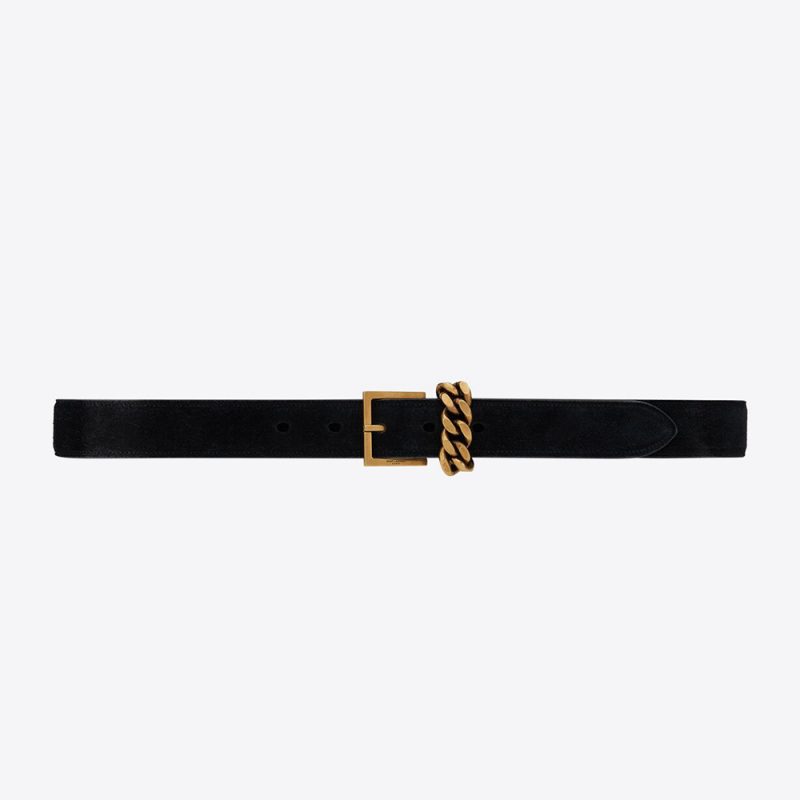 Saint Laurent YSL Women Chain-loop Narrow Belt with Square Buckle in Suede