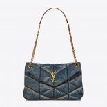 Saint Laurent YSL Women Puffer Small Bag in Quilted Vintage Denim and Suede