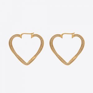 Saint Laurent YSL Women Smoking Twisted Heart Hoop Earrings in Metal and Crystal