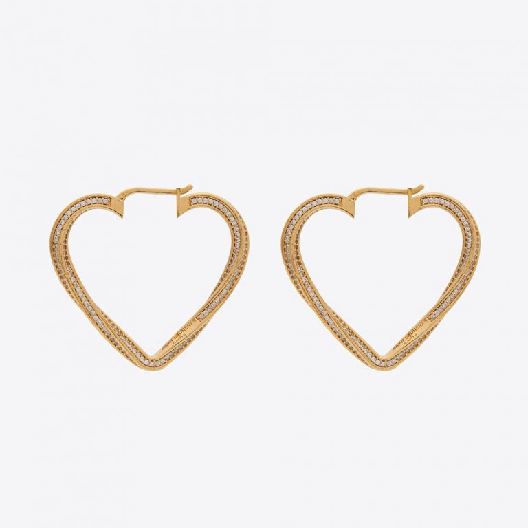 Saint Laurent YSL Women Smoking Twisted Heart Hoop Earrings in Metal and Crystal