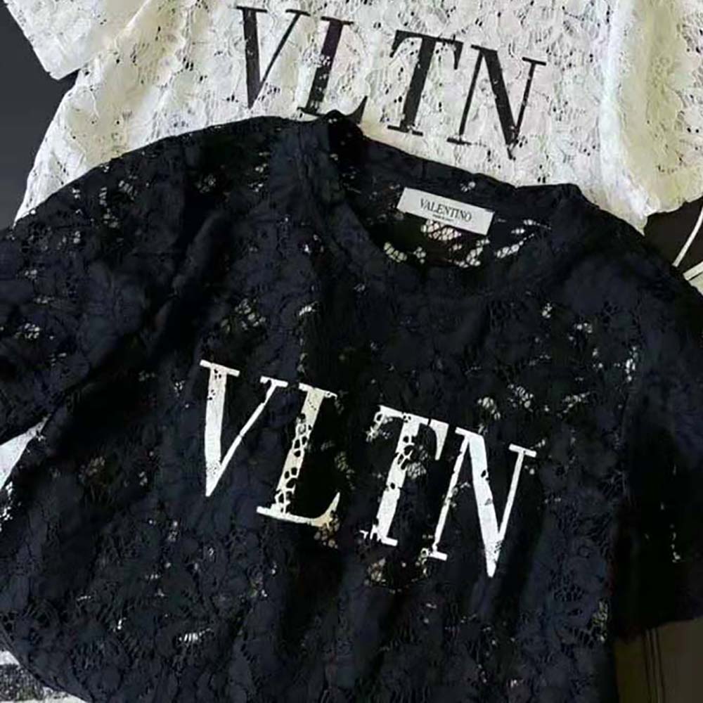 Valentino Women VLTN Lace T-shirt-Black