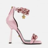 Versace Women Medusa Chain Suede Sandals in 11cm Heel-Pink