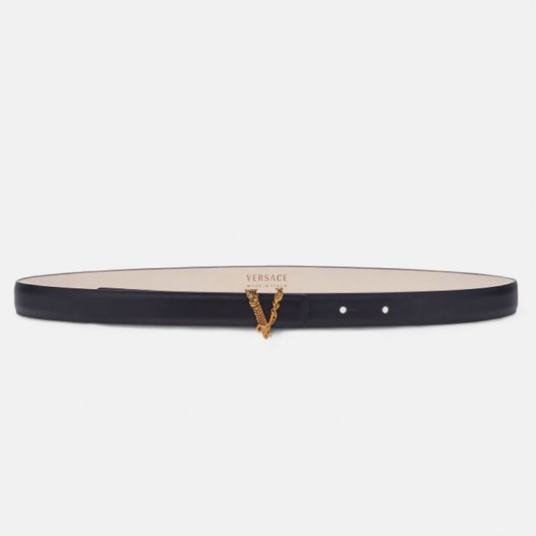 Versace Women Virtus Thin Waist belt in Calf Leather-Black