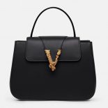 Versace Women Virtus Top Handle Bag in Calfskin Leather
