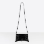 Balenciaga Women Hourglass Chain Bag in Black Shiny Crocodile Embossed Leather