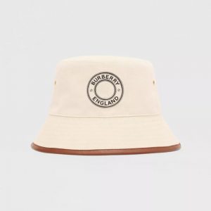 Burberry Women Leather Trim Logo Graphic Canvas Bucket Hat