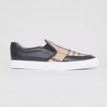 Burberry Women Leather and Vintage Check Slip-on Sneakers-Black