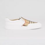 Burberry Women Leather and Vintage Check Slip-on Sneakers-White
