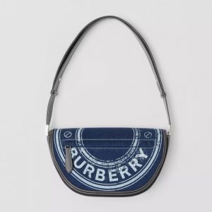 Burberry Women Small Logo Graphic Denim and Leather Olympia Bag