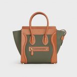 Celine Women Micro Luggage Handbag in Textile and Calfskin-Green