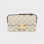 Celine Women Triomphe Shoulder Bag in Triomphe Canvas and Calfksin-White