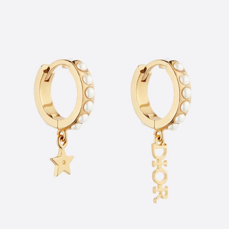 Dior Women Dio(r)evolution Earrings Gold-Finish Metal and White Resin Pearls