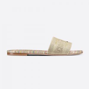 Dior Women Dway slide Gold-Tone Metallic Thread Embroidered Cotton