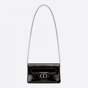 Dior Women Medium Diordouble Bag Black Crinkled Patent Lambskin