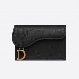 Dior Women Saddle Flap Card Holder Black Grained Calfskin