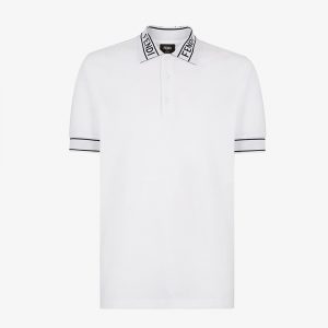 Fendi Men Polo Shirt White Pique Sweater