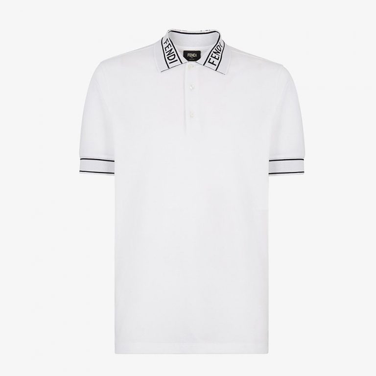 Fendi Men Polo Shirt White Pique Sweater