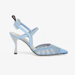 Fendi Women Colibri Lite Light Blue Micromesh High-heeled Slingbacks
