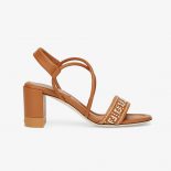 Fendi Women FF Interlace Brown Leather Sandals
