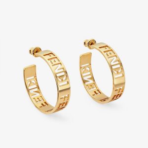 Fendi Women Small Signature Earrings Gold-colored