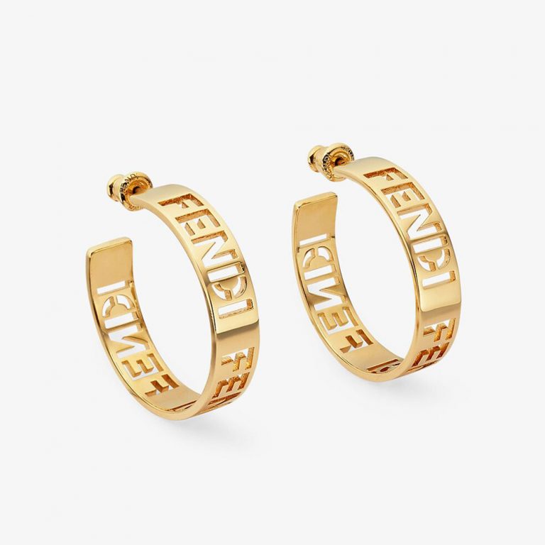 Fendi Women Small Signature Earrings Gold-colored
