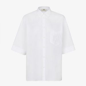 Fendi Women White Poplin Shirt with Classic Collar and Breast Pocket