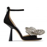 Jimmy Choo Women Mana 100 Black Suede Sandals with Crystal Bow Clasp