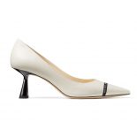 Jimmy Choo Women RENE 65 Latte Nappa Leather Pointed Pumps with Logo-Woven Ribbon