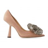 Jimmy Choo Women Seka 100 Ballet Pink Suede Pumps with Crystal Bow Clasp