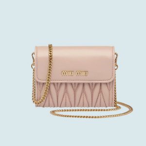 Miu Miu Women Nappa Leather Wallet with Shoulder Strap-pink